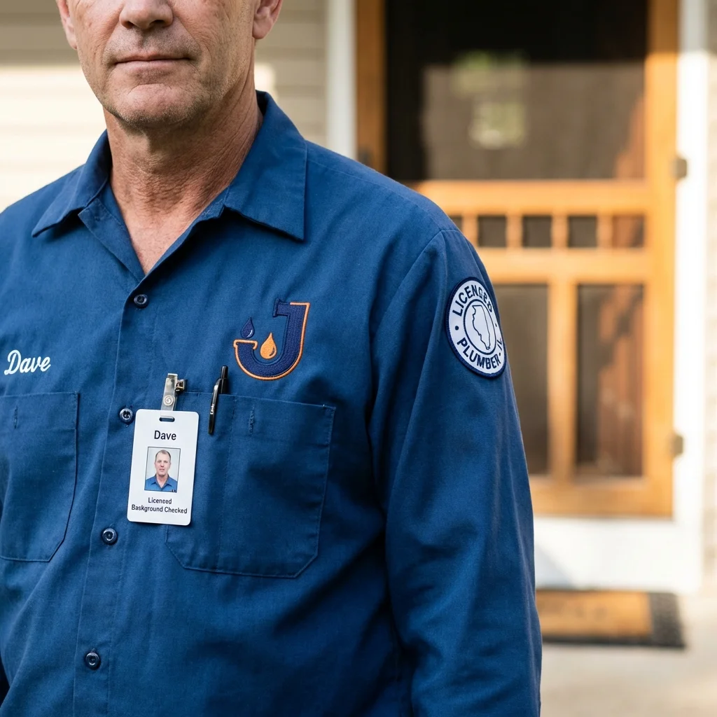 Licensed plumber showing ID badge in Phil Campbell, AL