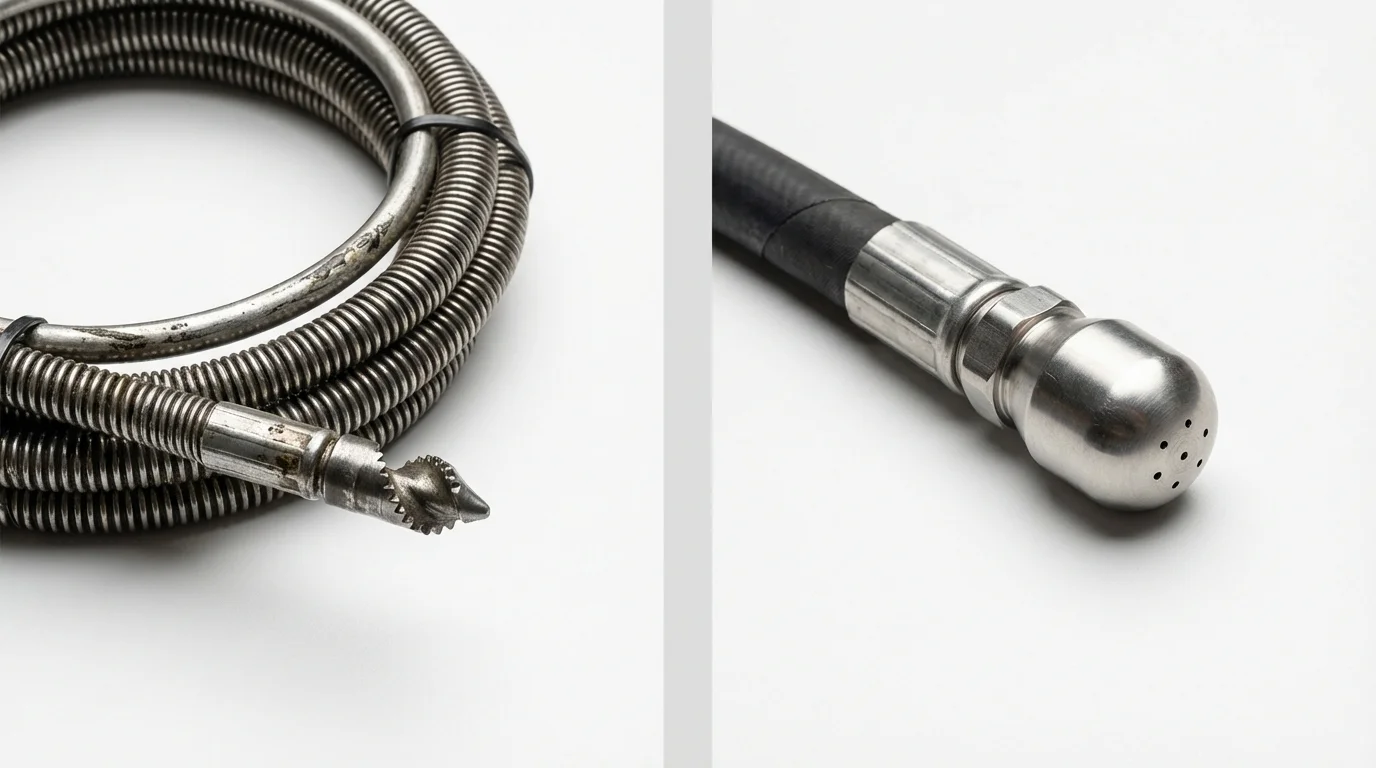 Drain snake cable and hydro jetting nozzle used for drain cleaning in Phil Campbell, AL