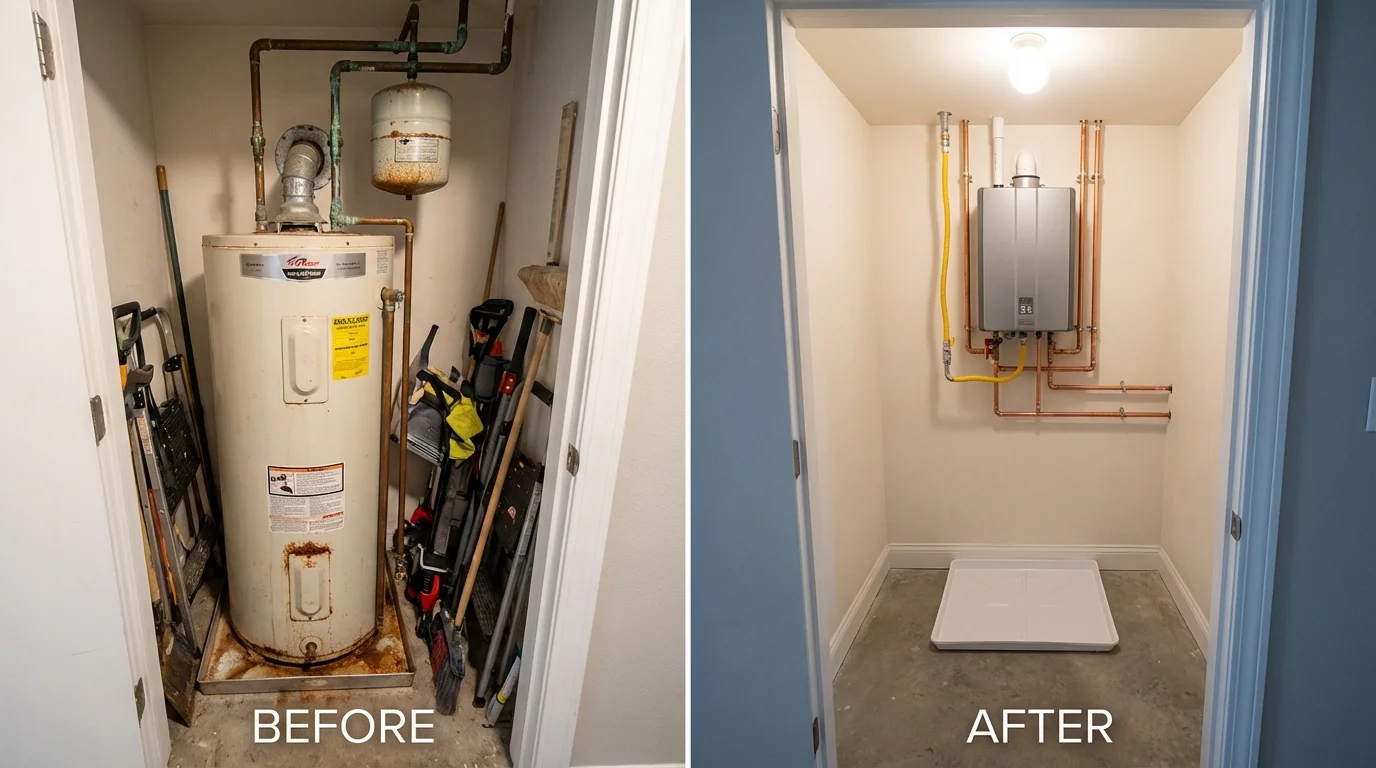 Tank water heater versus wall-mounted tankless unit comparison for Phil Campbell, AL homeowners