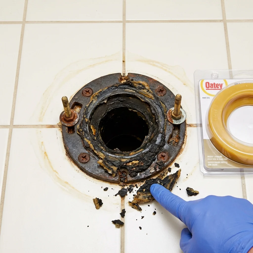 Failed wax ring showing water seepage at the base of a toilet in a Phil Campbell, AL home
