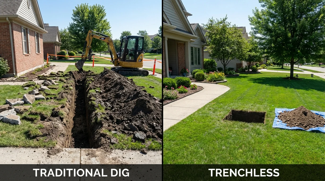 Trenchless sewer repair with minimal yard damage versus traditional excavation in Phil Campbell, AL